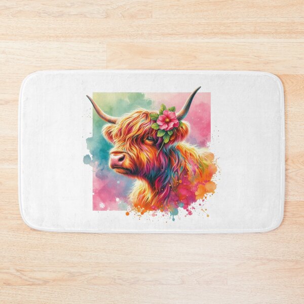 Item preview, Pretty Scottish Highland Cow with Flower Colorful Watercolor designed and sold by MaedK.