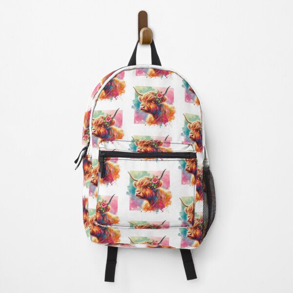 Item preview, Pretty Scottish Highland Cow with Flower Colorful Watercolor designed and sold by MaedK.