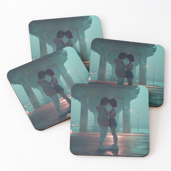 Item preview, Romantic lesbian couple under a bridge in Busan – Moody Korean cityscape illustration with urban love vibes designed and sold by Hallyu Bubble.