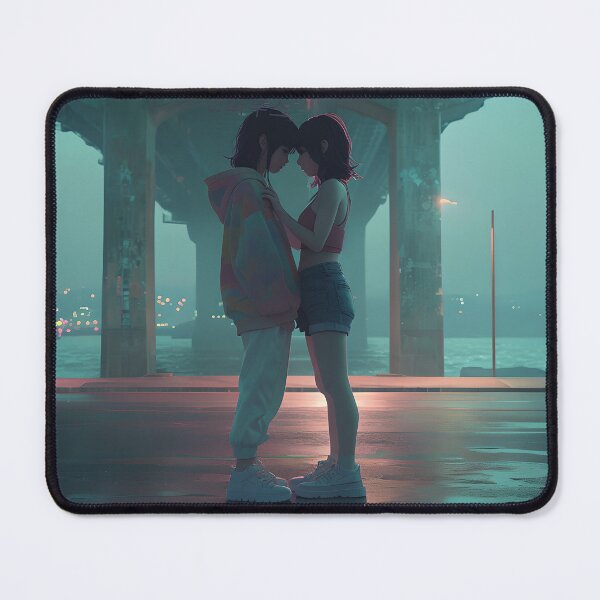 Item preview, Romantic lesbian couple under a bridge in Busan – Moody Korean cityscape illustration with urban love vibes designed and sold by Hallyu Bubble.