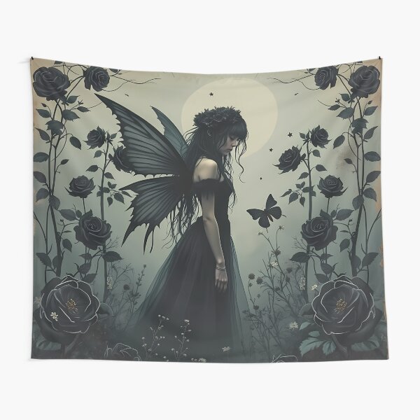 Item preview, Dark fairy and black roses - gothic floral winged girl fairycore aesthetic  designed and sold by Fantasy Cache.