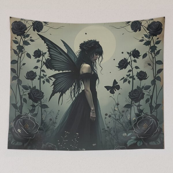 Item preview, Dark fairy and black roses - gothic floral winged girl fairycore aesthetic  designed and sold by Fantasy Cache.