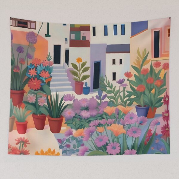 Item preview, Santorini Flower Market – Colorful Mediterranean Wall Art designed and sold by tarzbol.