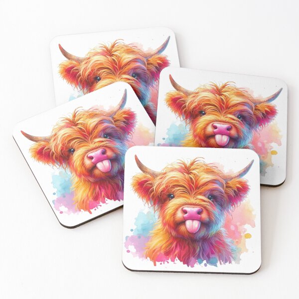 Item preview, Cute Scottish Baby Highland Cow Calf Sticking Out Tongue Colorful Watercolor designed and sold by MaedK.
