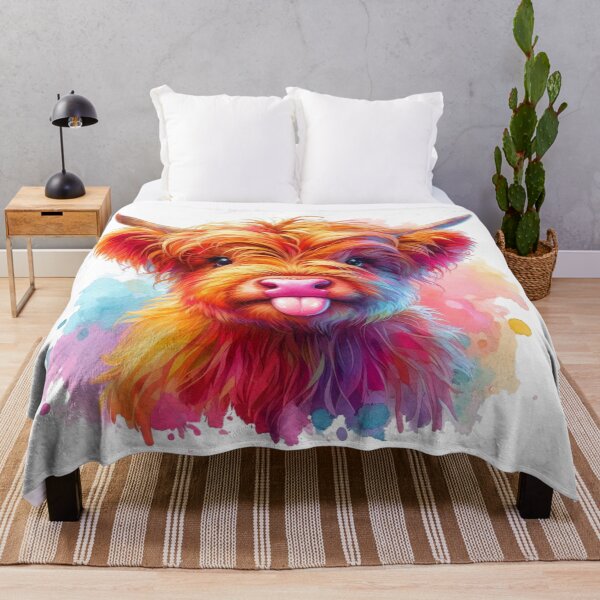 Item preview, Cute Scottish Baby Highland Cow Calf Sticking Out Tongue Colorful Watercolor designed and sold by MaedK.