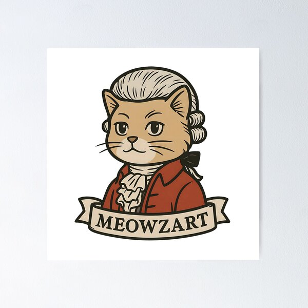 Vista previa del artículo con la obra «Meowzart Cat Mozart», diseñado y vendido por Hanekoji.