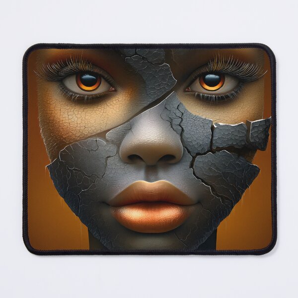 Item preview, Cracked Face Art: Surreal Eyes on Orange Background designed and sold by Artessie.