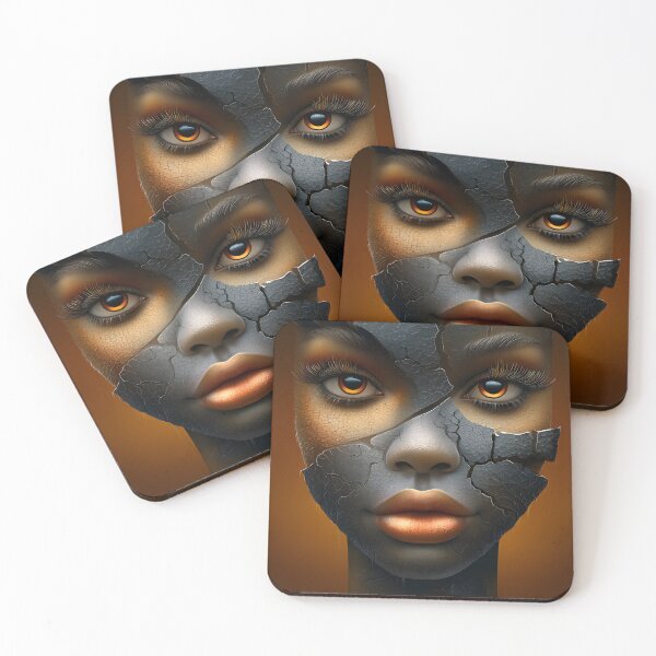 Item preview, Cracked Face Art: Surreal Eyes on Orange Background designed and sold by Artessie.