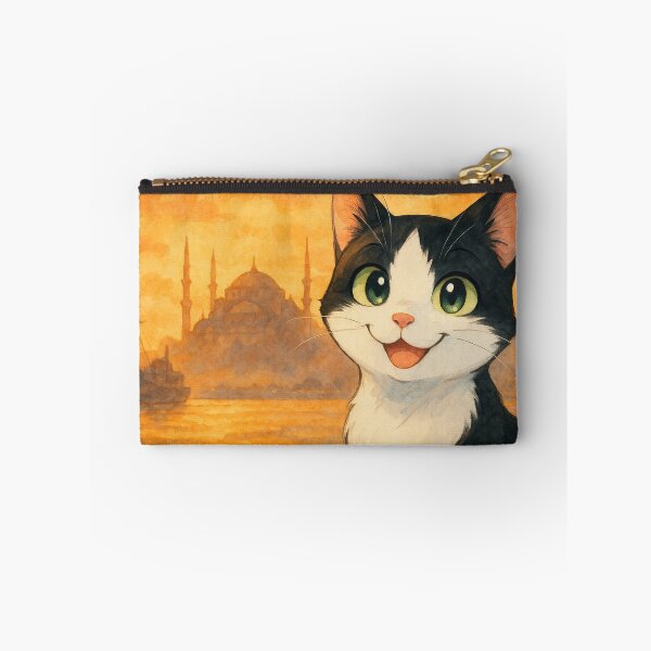 Item preview, Smiling Tuxedo Cat in Sunset Istanbul – Watercolor Anime Art designed and sold by Pacika.