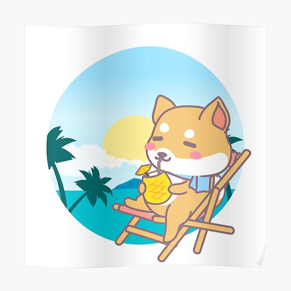 Cute Shiba Inu Beach Poster