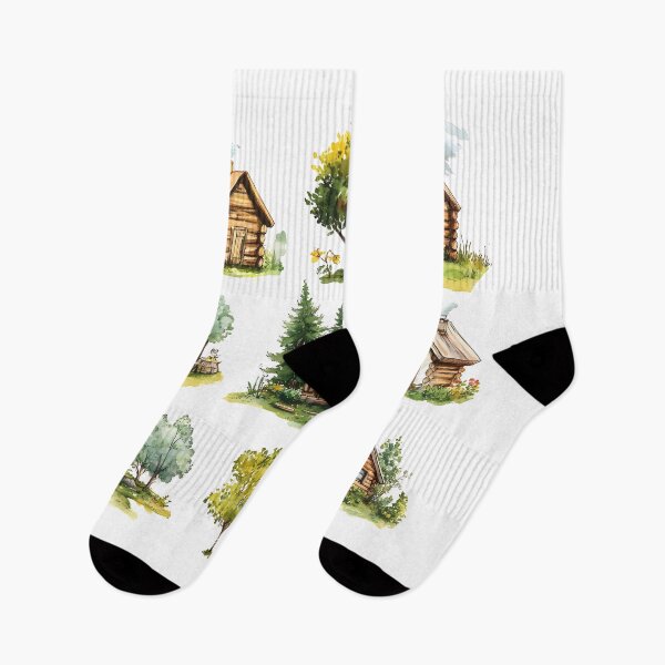 Item preview, Charming watercolor log cabins and forest trees sticker set in cozy cottagecore style, perfect for journaling, scrapbooking, and gifts designed and sold by ArtPetrenko90.