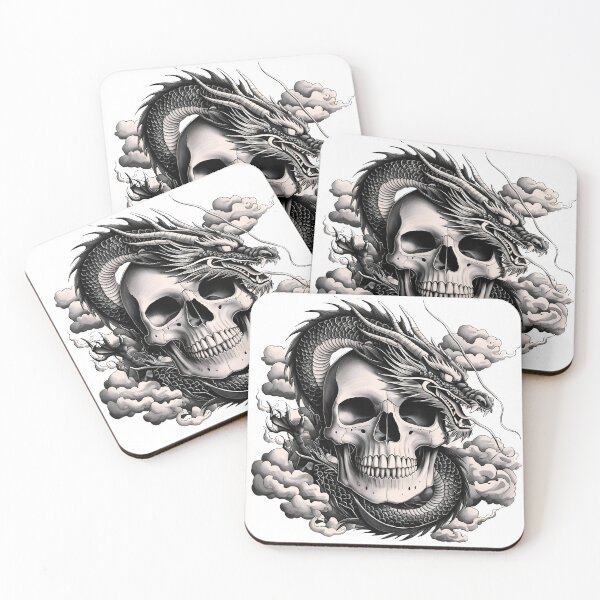 Item preview, SKULL AND JAPANESE DRAGON designed and sold by infinitearte.