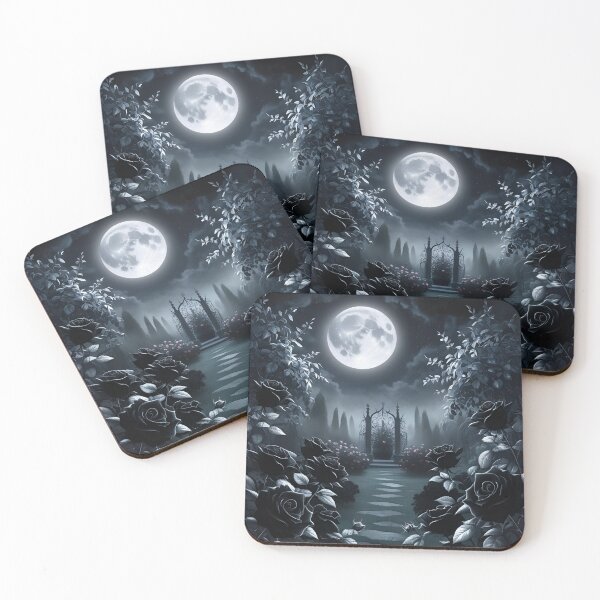 Item preview, Enchanted gothic garden under the full moon with black roses, mystical fog, and Victorian architecture. designed and sold by karina360.