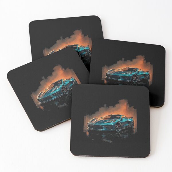 Item preview, C8 Corvette Stingray in Blue with Fiery Backdrop designed and sold by TheArtOfCar.