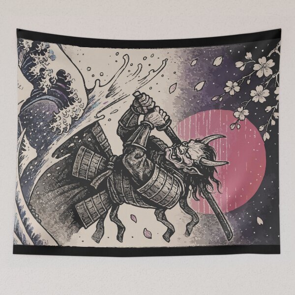 Item preview, Samurai Oni Yokai Demon Sumie Vintage designed and sold by TomFrontierArt.