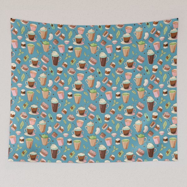 Item preview, Blue Summer Coffee Seamless Pattern designed and sold by DemureArtsy.