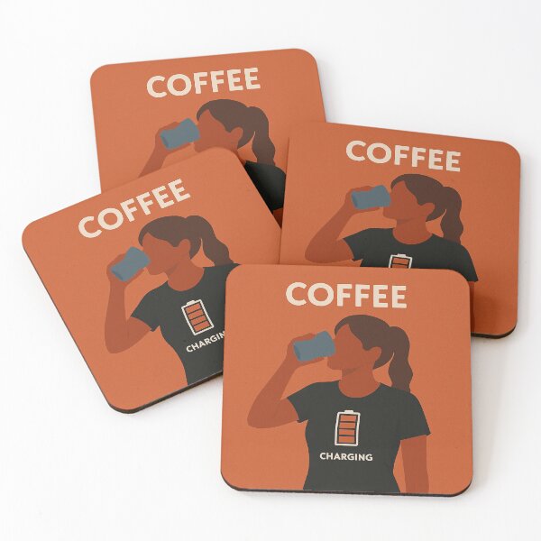 Item preview, Coffee Charging – Empowered Energy Boost Coaster (Female Version) designed and sold by Vintello.