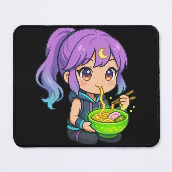 Item preview, Chibi Moon Girl with Glowing Ramen – Kawaii Anime Lavender Hair Neon Style designed and sold by ColorSplash123.