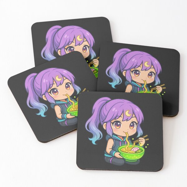 Item preview, Chibi Moon Girl with Glowing Ramen – Kawaii Anime Lavender Hair Neon Style designed and sold by ColorSplash123.