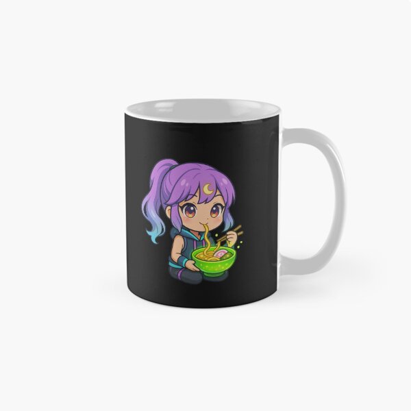 Item preview, Chibi Moon Girl with Glowing Ramen – Kawaii Anime Lavender Hair Neon Style designed and sold by ColorSplash123.