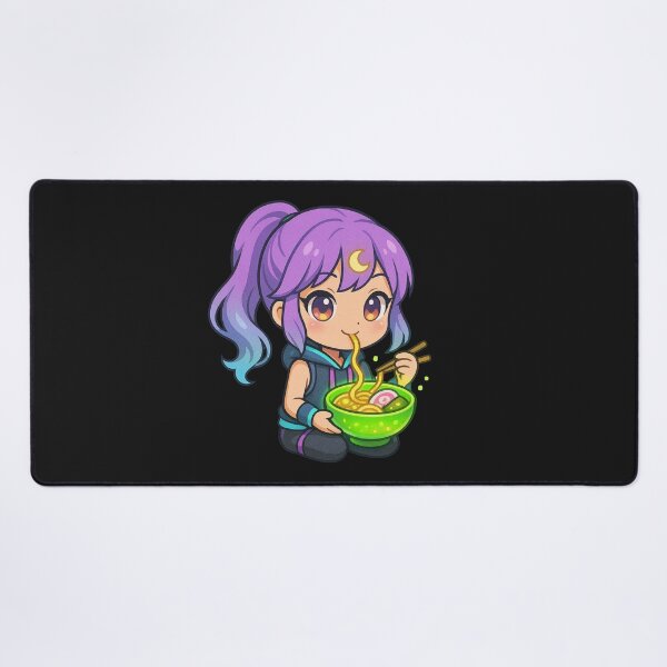 Item preview, Chibi Moon Girl with Glowing Ramen – Kawaii Anime Lavender Hair Neon Style designed and sold by ColorSplash123.