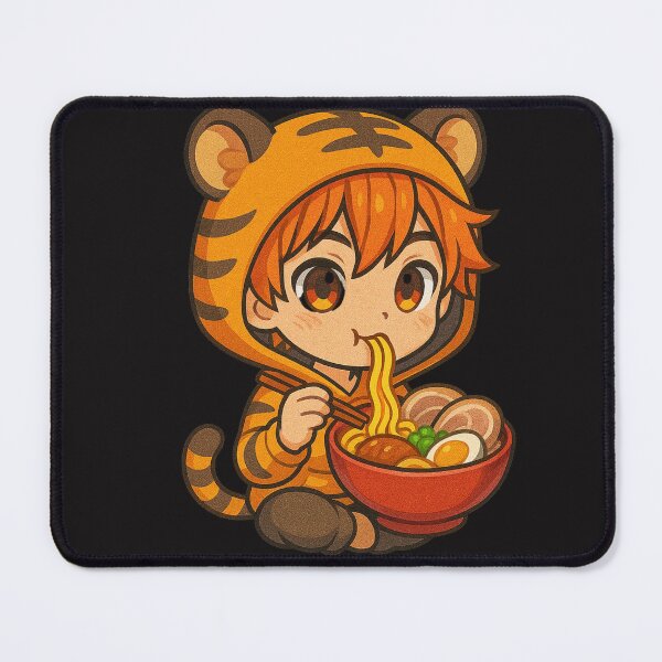 Item preview, Chibi Tiger Boy with Spicy Ramen – Kawaii Anime Orange Striped Hair Art designed and sold by ColorSplash123.