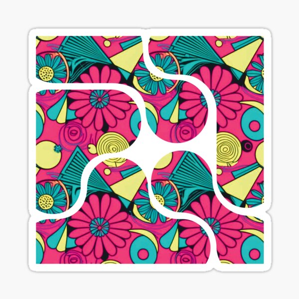Item preview, Electric Daisy Motifs with Bright Geometric Swirls designed and sold by Hanging On By A Staple.