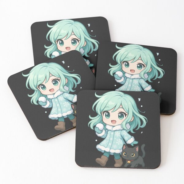 Item preview, Chibi Icy Wind Warrior & Black Cat – Cute Pastel Winter Anime Art designed and sold by ColorSplash123.