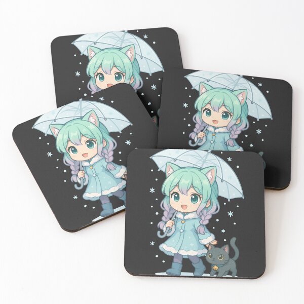 Item preview, Cute Ice Mage Girl & Cat – Chibi Winter Anime with Umbrella designed and sold by ColorSplash123.