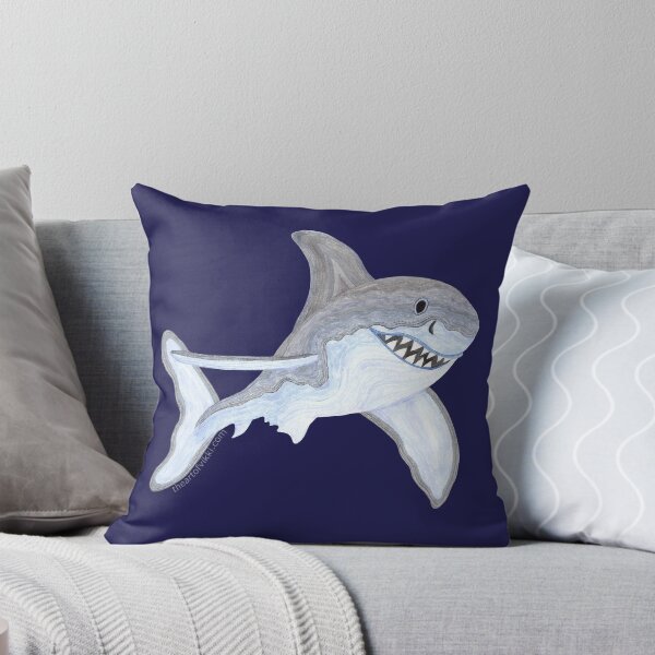 Great White Shark Fanciful Aquatic Watercolor Throw Pillow