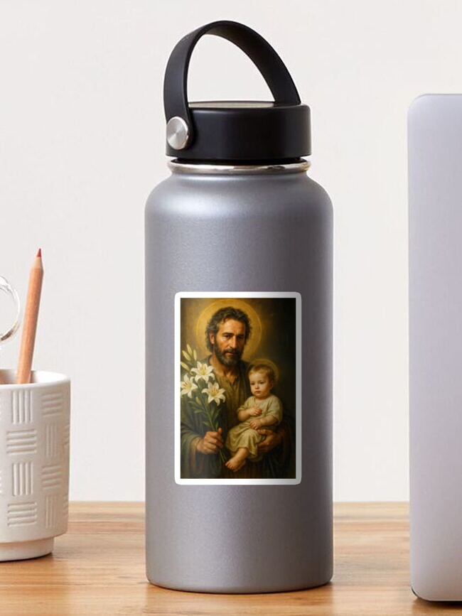 Thumbnail 1 of 3, Sticker, Saint Joseph and the Baby Jesus designed and sold by phatpuppyart.