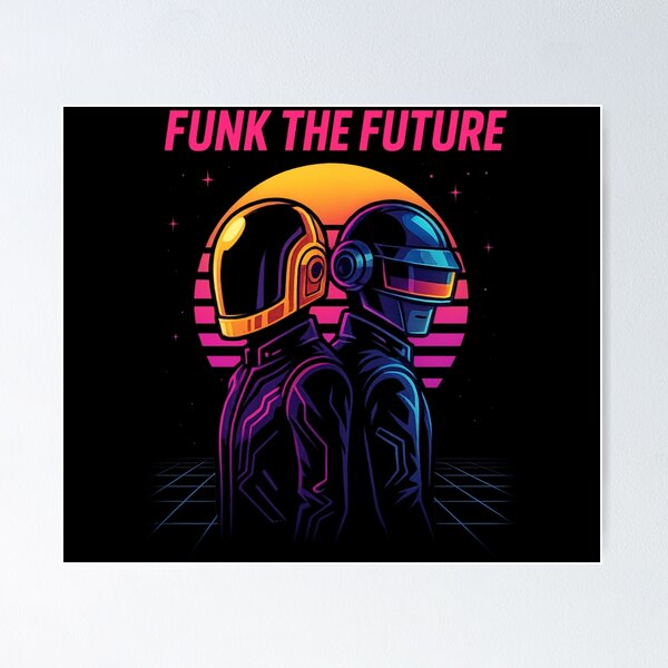 Aperçu de l'œuvre Funk the Future – Duo électro rétro pour autocollants, t-shirts et affiches créée et vendue par CoolThings Creative.