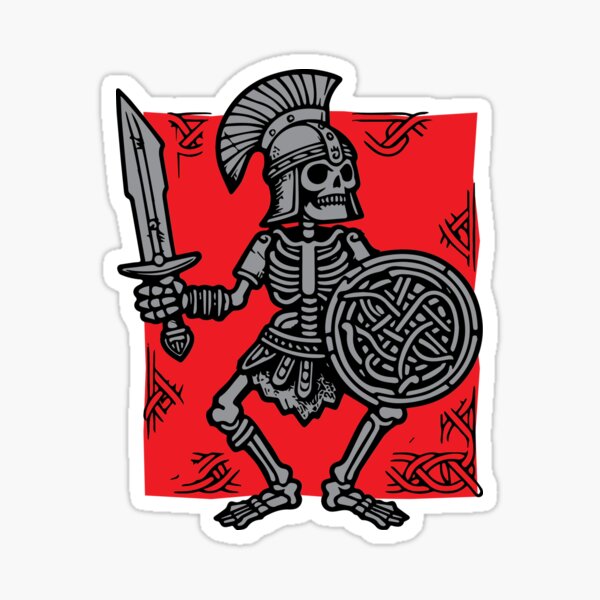 Item preview, Ancient cartoon skeletal warrior with shield and sword designed and sold by KoandZo.