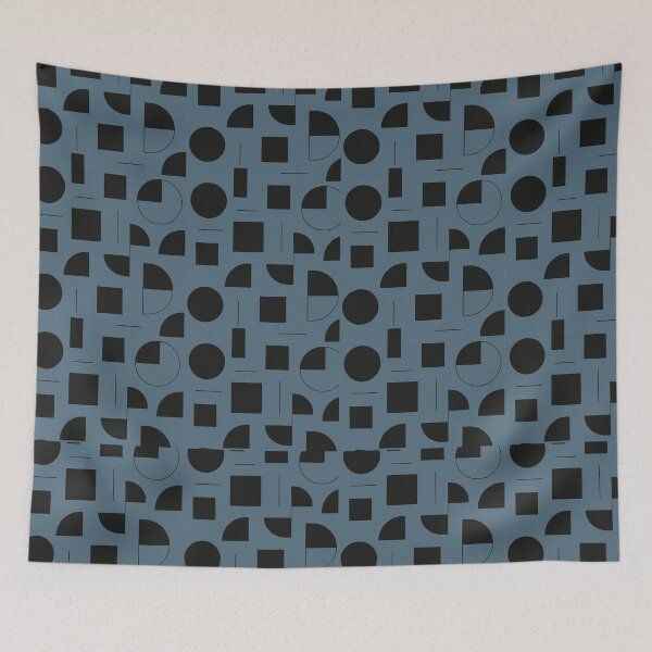 Item preview, Modernist Geometry – Black Abstract Shapes on Slate Blue designed and sold by Zenvo.