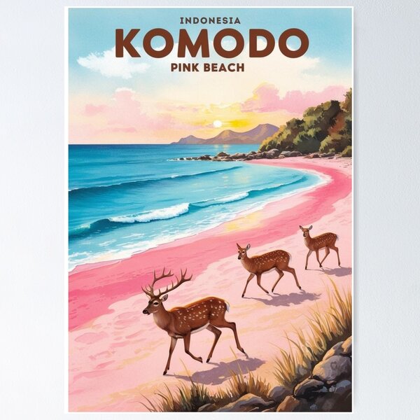 Item preview, Pink Beach Komodo Island Poster, Indonesia wall art, Indonesia T-Shirt designed and sold by Bits & Bops Boutique.