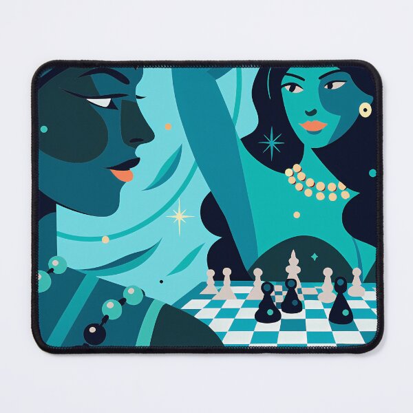 Item preview, Chess Mat Silhouettes Girls Dance Geometry Blue Orange designed and sold by ART ATTACK ZONE.