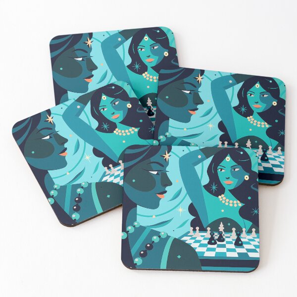 Item preview, Chess Mat Silhouettes Girls Dance Geometry Blue Orange designed and sold by ART ATTACK ZONE.