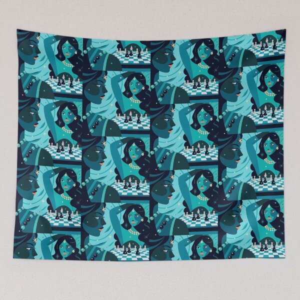 Item preview, Chess Mat Silhouettes Girls Dance Geometry Blue Orange designed and sold by ART ATTACK ZONE.