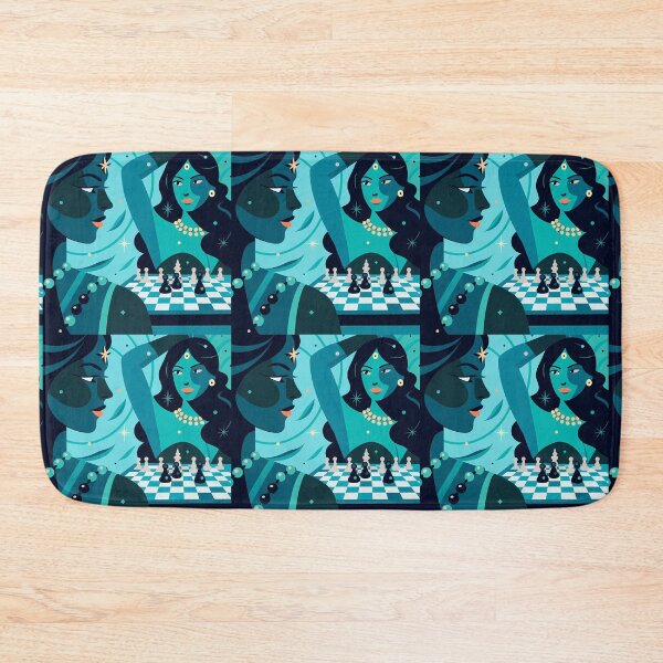Item preview, Chess Mat Silhouettes Girls Dance Geometry Blue Orange designed and sold by ART ATTACK ZONE.