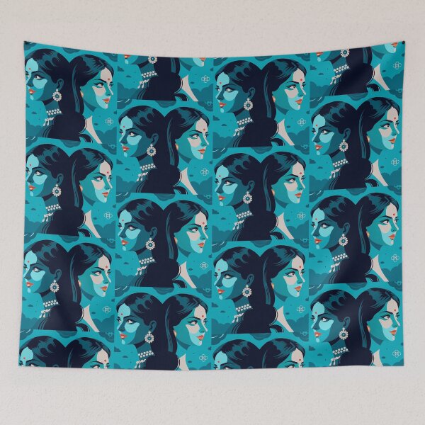 Item preview, Magical Sisters Silhouettes Girls Dance Geometry Blue Orange designed and sold by ART ATTACK ZONE.