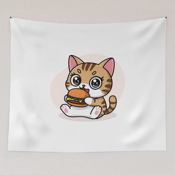 Item preview, cat eating burger designed and sold by Eternalski.