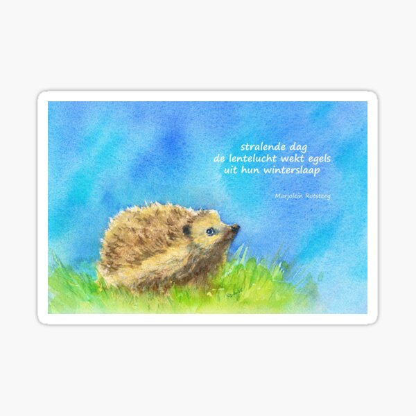 Item preview, The Scent of Spring Hedgehog Haiku Dutch Watercolor designed and sold by KarenKaspar.