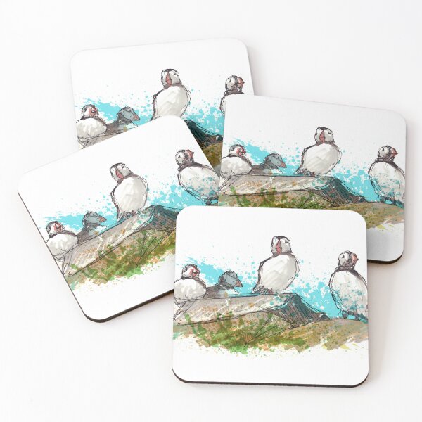 Item preview, Puffins on rock - Splatter Painting designed and sold by Tom Napper Design.