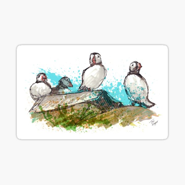 Item preview, Puffins on rock - Splatter Painting designed and sold by Tom Napper Design.