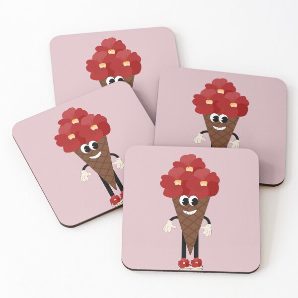 Item preview,  Flat Design Illustration with Character Fun Ice Cream and Red Flowers designed and sold by AlginaPugachova.