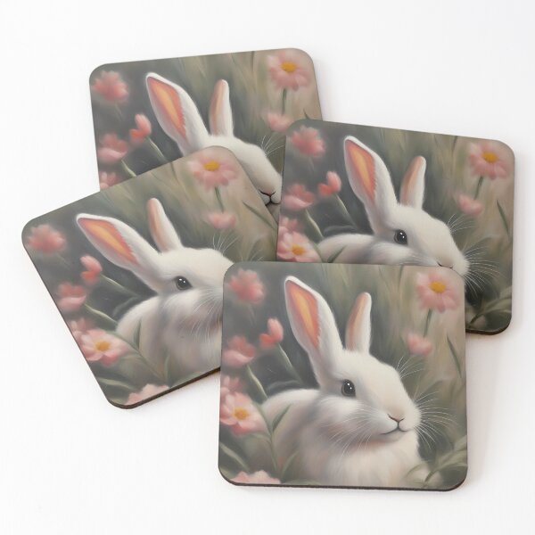 Item preview, Conejito blanco y flores rosas designed and sold by CalmnessbyChoice.