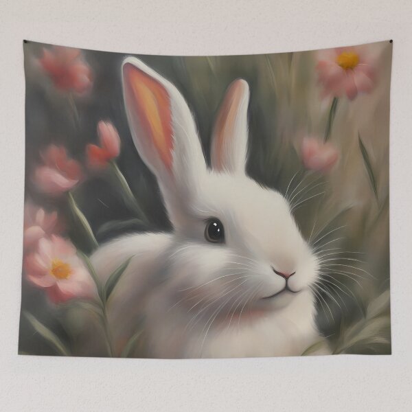 Item preview, Conejito blanco y flores rosas designed and sold by CalmnessbyChoice.