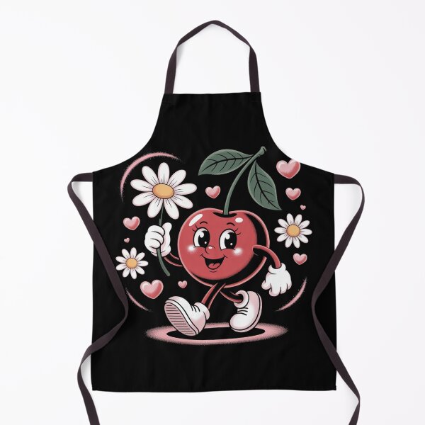 Artikelvorschau, Cherry Delight Maskottchen T-Shirt – Retro Kirschfigur mit Gänseblümchen und Herzen auf Schwarz entworfen und verkauft von JOY STORE 45.