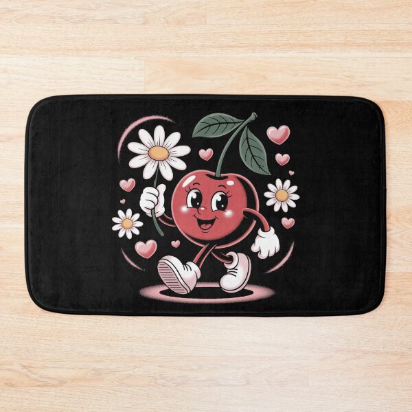 Item preview, Cherry Delight Mascot T-Shirt – Retro Cherry Character with Daisy & Hearts on Black designed and sold by JOY STORE 45.