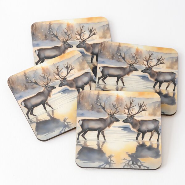 Item preview, Two Reindeers in Winter Lake designed and sold by CalmnessbyChoice.
